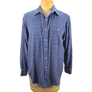 GreatLand Button Down Shirt Mens Large Blue White Plaid Cotton Flannel Gorpcore